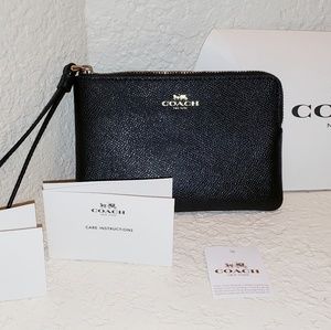 Coach Crossgrain Leather Corner Zip Wristlet